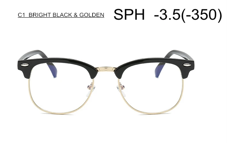 SUMONDY SPH От-0,5 до-6,0 Рецептурные очки для близорукости Конечный продукт очки с диоптриями для женщин мужчин с заклепками анти-радиационные очки оптические очки UF28 - Цвет оправы: C1 (-3.5)