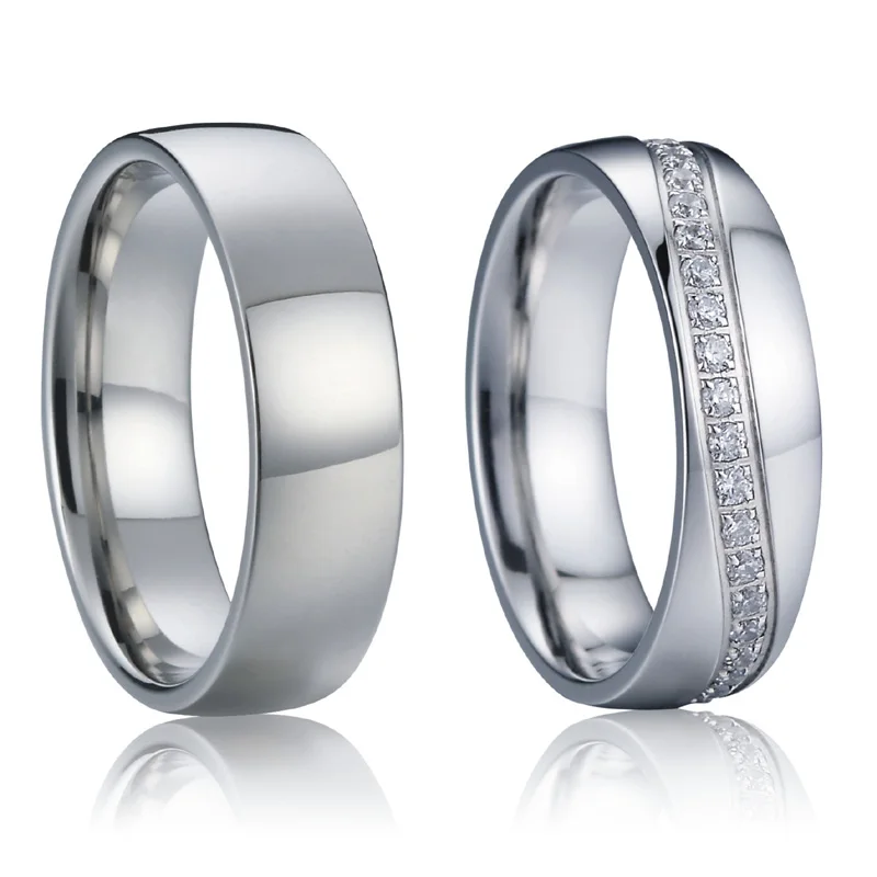 wedding band set cz diamond jewelry couple rings pair for men and women jewellery silver color high polishing no fade  PV1513(1)