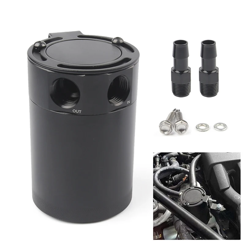 

Universal Compact Baffled 2-Port Aluminum Oil Catch Can Reservoir Tank Reservoir Turbo Oil Catch can