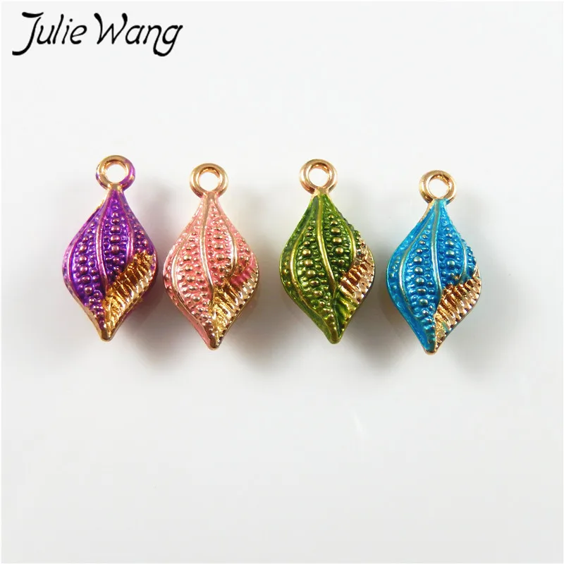 

Julie Wang 16pcs Colorful Cute Conch Shell Shape Enamel Alloy Mini Pendant Charms Women Jewelry Accessories Earring Necklace DIY