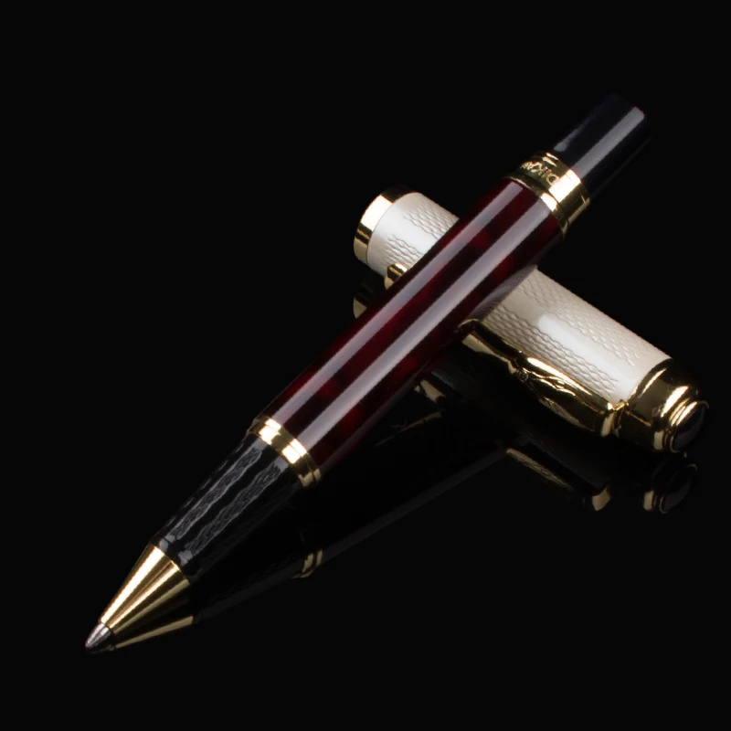 Monte Mount Luxury Agate Red Metal Pen White/Gold Netted Cap Roller Ball Pen with Golden Clip Business and Office Stationery