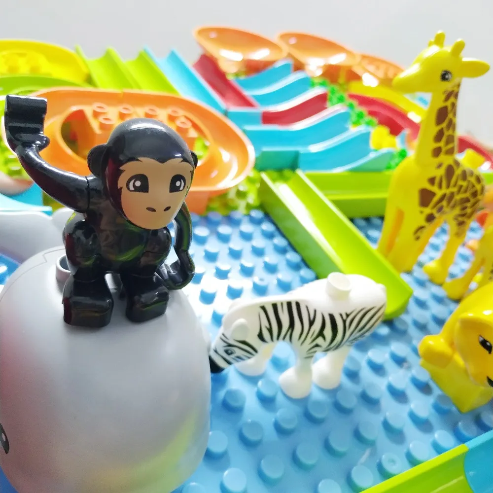 DIY كبيرة اللبنات الجسيمات الاكسسوارات الرخام سباق تشغيل متاهة الكرة المسار متوافق Legoingly Duploed تجميع الطوب اللعب