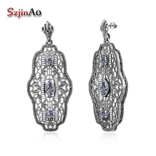 Szjinao классические серьги из стерлингового серебра 925 пробы белый циркон женские свадебные вечерние HGollow Out длинные висячие серьги bague argent