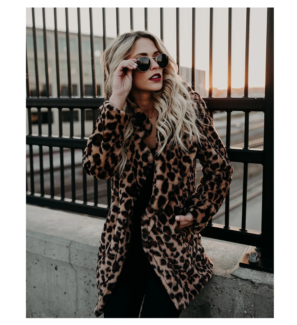 Jocoo Jolee роскошное пальто из искусственного меха с леопардовым принтом для женщин, зимнее теплое модное леопардовое пальто из искусственного меха, Женская куртка