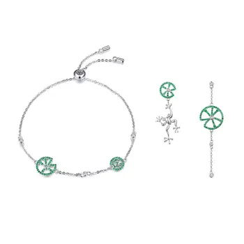 

BISAER Original Silver 925 Jewelry Set CZ, Green Round Shape Bracelet&Stud Earrings Fashion Jewelry Wedding Engagement HPS073