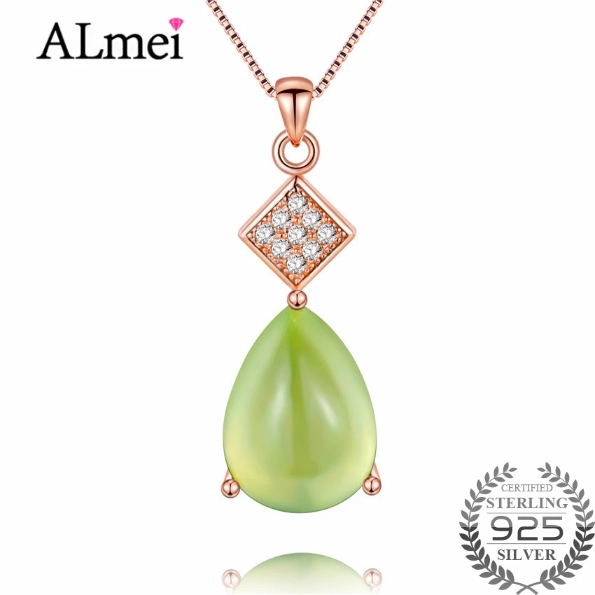 Almei 7ct Pear Prehnite Green Teardrop Zircon Pendants 925 Sterling