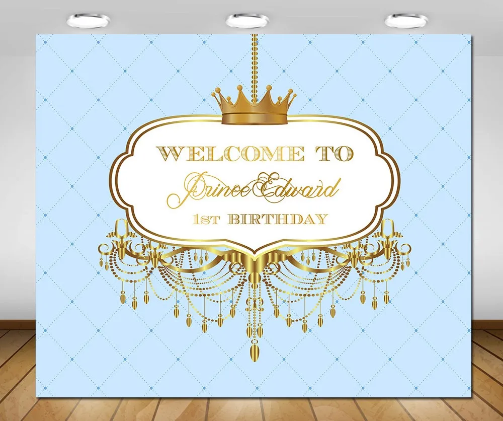 

custom gold and baby blue royal little prince crown backgrounds High quality Computer print party photo backdrop