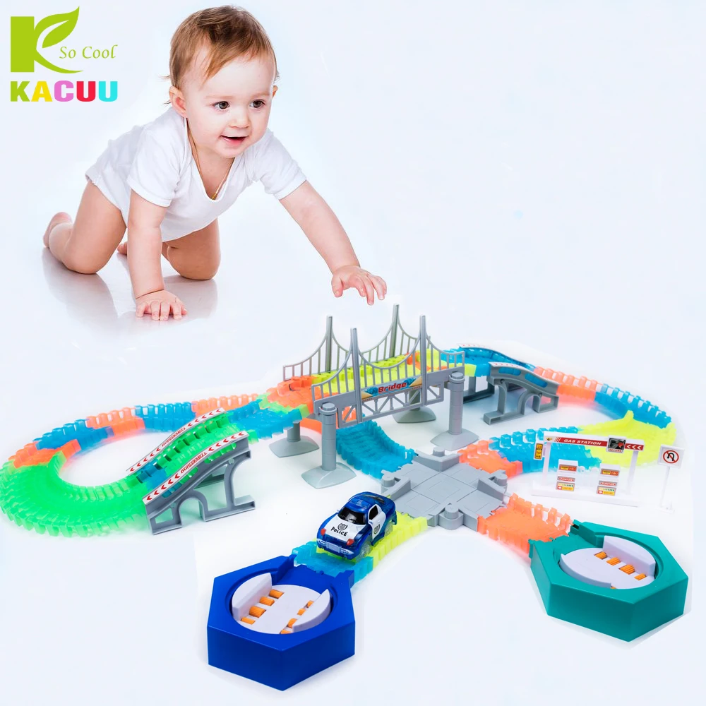 

Railway Magical Big Road Light With Railroad Miracle Flexible Glowing Race Track Children's Cars Racing Tracks Toys For Children