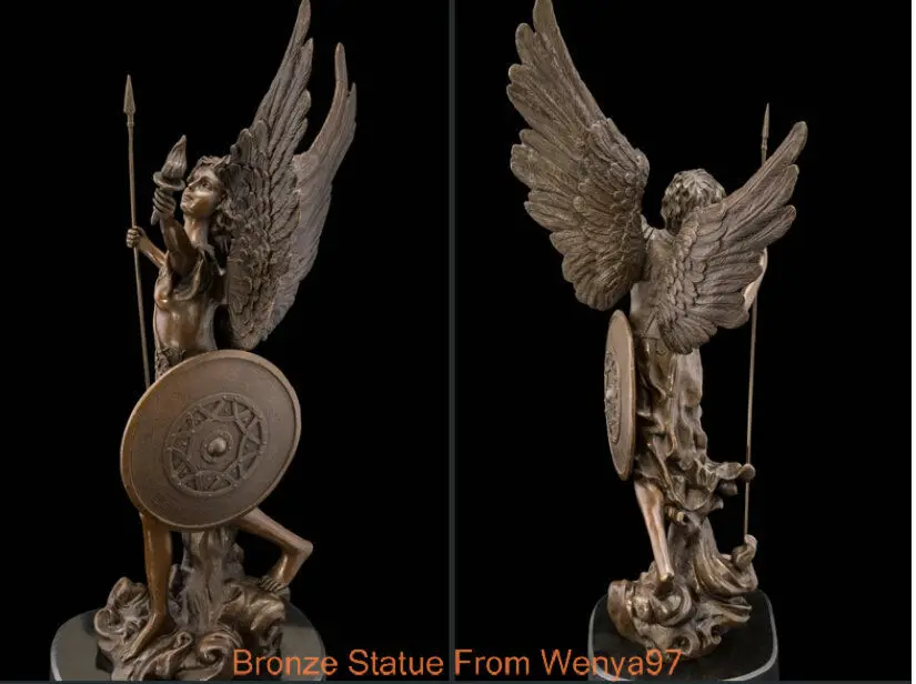 

Art Deco Sculpture Angel Warrior Goddess Of Victory Hold Torch Bronze Statue QQ EW