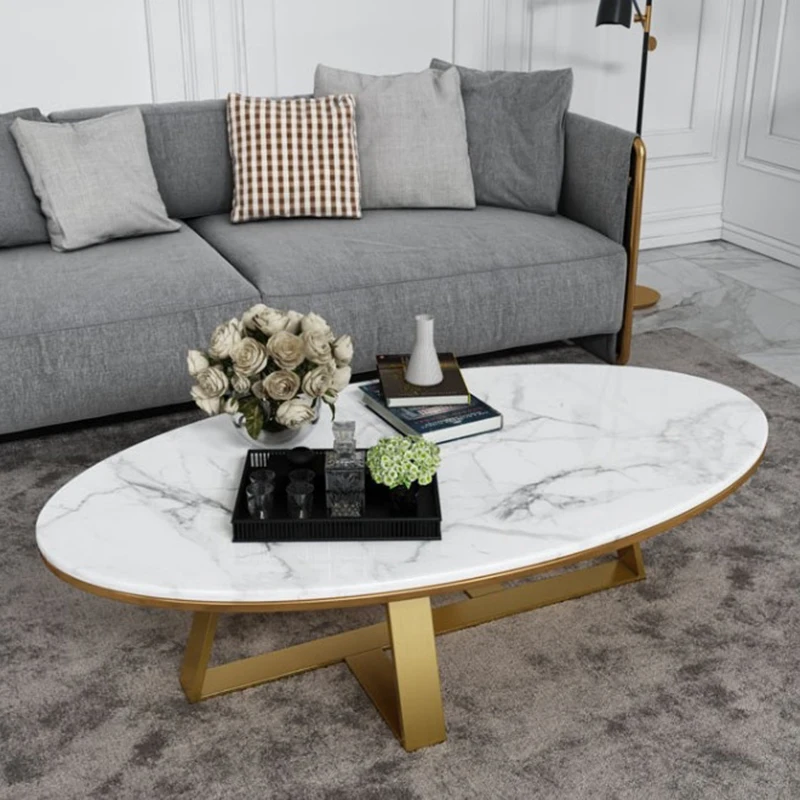 Модные журнальные столы Луи современный компактный маленький овальный скандинавский стиль легкая роскошная модель Мебель для комнаты железная мраморная поверхность - Цвет: S4