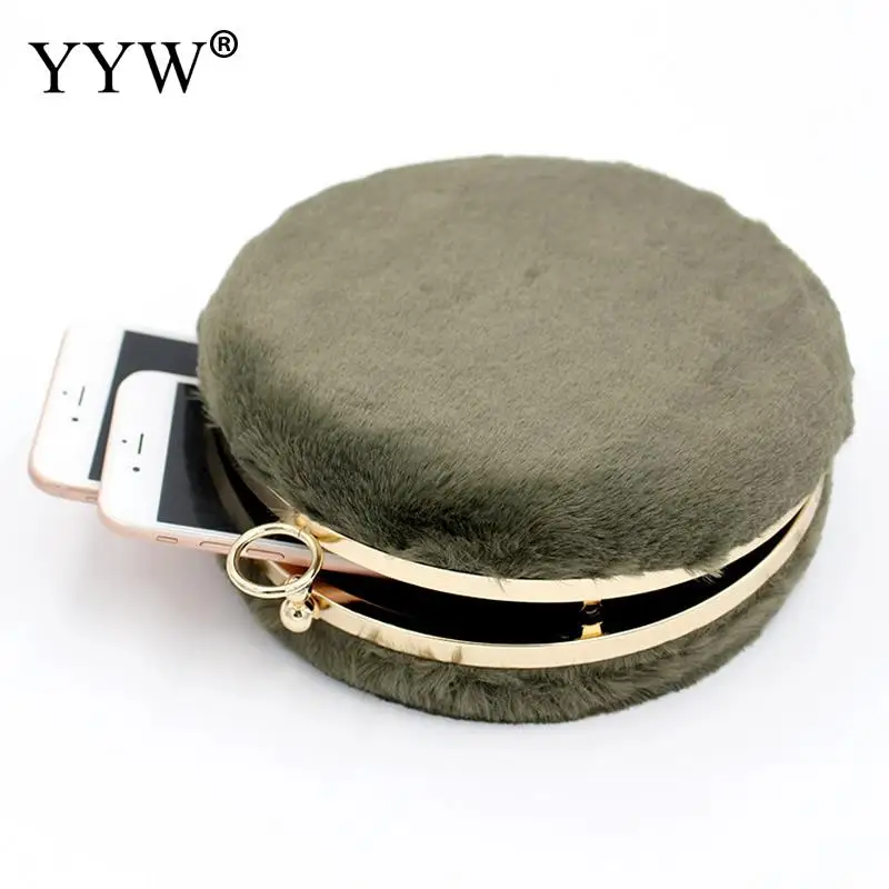 

2019 Female Green Round Plush Clutch Bag Evening Party Bags Wedding Prom Circle Clutches Winter Crossbody Shoulder Purse White