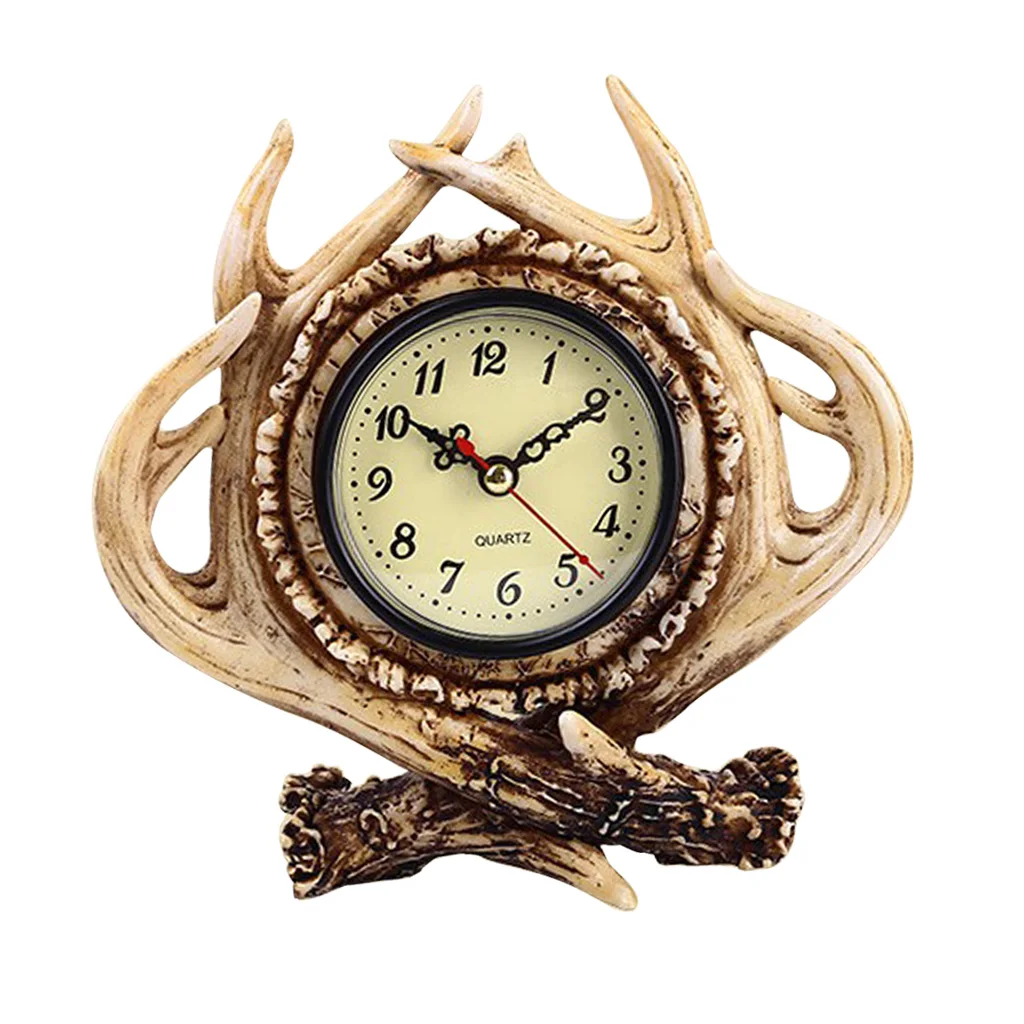 Винтажные часы-будильник из смолы с рогами, настольные часы для украшения дома, бара, офиса