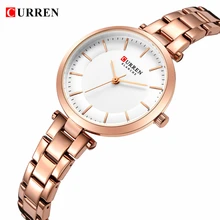 CURREN люксовый бренд минималистичные Кварцевые часы Женские часы с браслетом из розового золота повседневные тонкие часы для дам Наручные часы со сталью