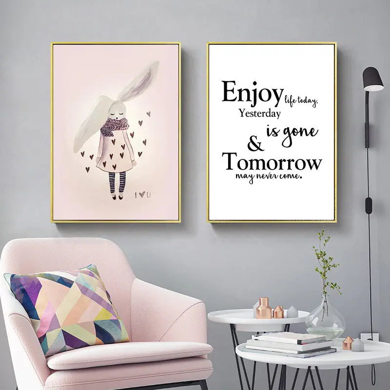 Nordic Canvas Painting Home Decor Wall Art Print Girl Sweet Bedroom Picture Letter Quote Cartoon Poster | Дом и сад