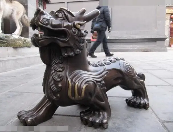 

S02957 Chinese 100% Pure Bronze talisman Foo Dog Lion beast Statue B0403