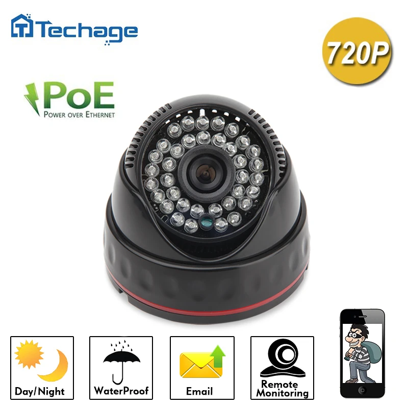 

Techage HD 720P 1.0 Megapixel 48V PoE IP Camera XM510A + H42 3.6mm Lens IR Cut Security Indoor Dome Camera For NVR CCTV System