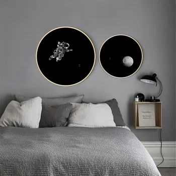 

Nordic style living room decorative painting Creative space planet round wall decoration painting Modern bedroom mural frame