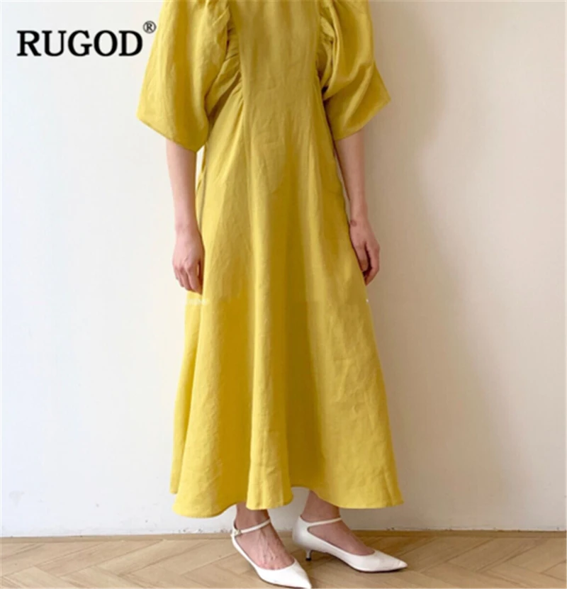 RUGOD 2020 новое поступление женское однотонное платье с О образным вырезом