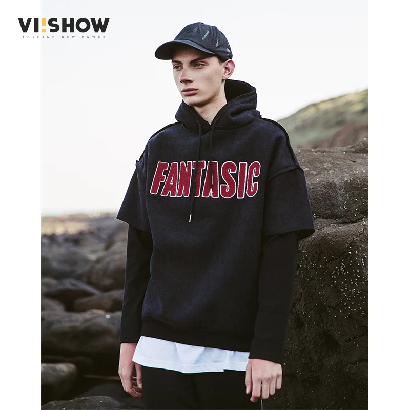VIISHOW Hoodies Brand Men Letter Printing Sweatshirt Patchwork Sleeve Male Hoody Hip Hop Autumn Winter Hoodie
