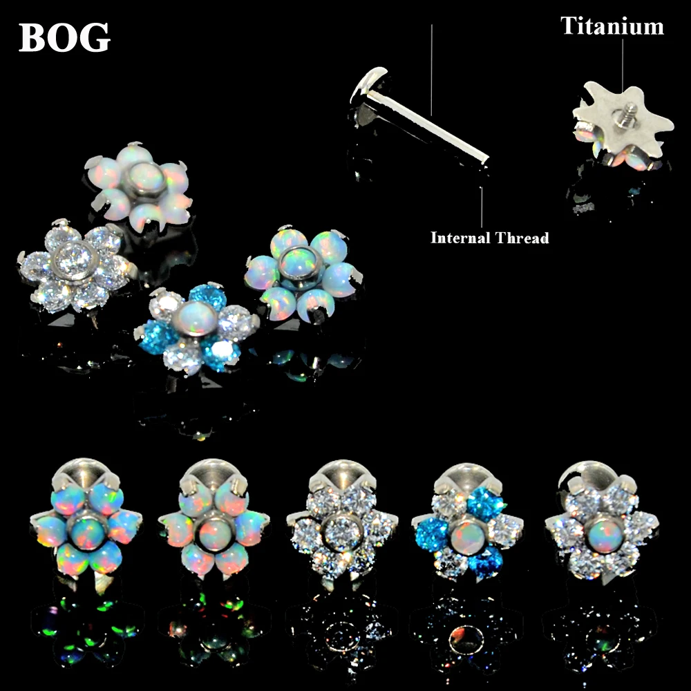 

1PC G23 Titanium Charming Opal Flower Ear Cartilage Tragus Helix Piercing Screw Fit Top 16g Gem Labret Lip Bar Ring Body Jewelry