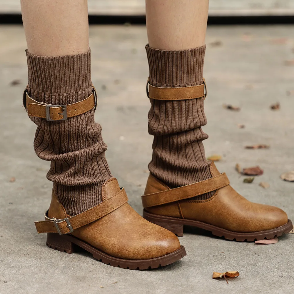 Женские ботинки в стиле ретро зимние ботинки до середины икры модные теплые кожаные ботинки с пряжкой и ремешком г. Винтажные ботинки в римском стиле на низком каблуке в западном стиле
