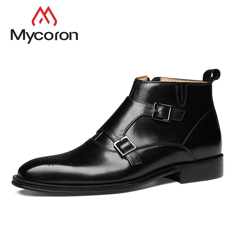 

MYCOLEN The New Listing Men Boots 2019 Genuine Leather Pointed Toe Mens Boots Winter Keep Warm Ankle Boots Bota Masculina Couro