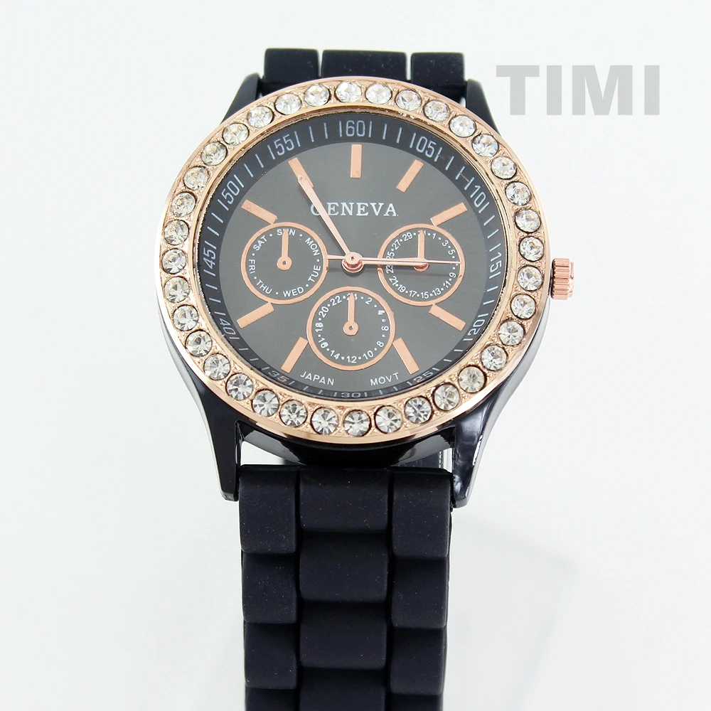 

Gold side frame TIMI 2018 Rhinestone Mirror Shell Fashion Ladies Watch Women Watch Gift Watch BLACK C1221
