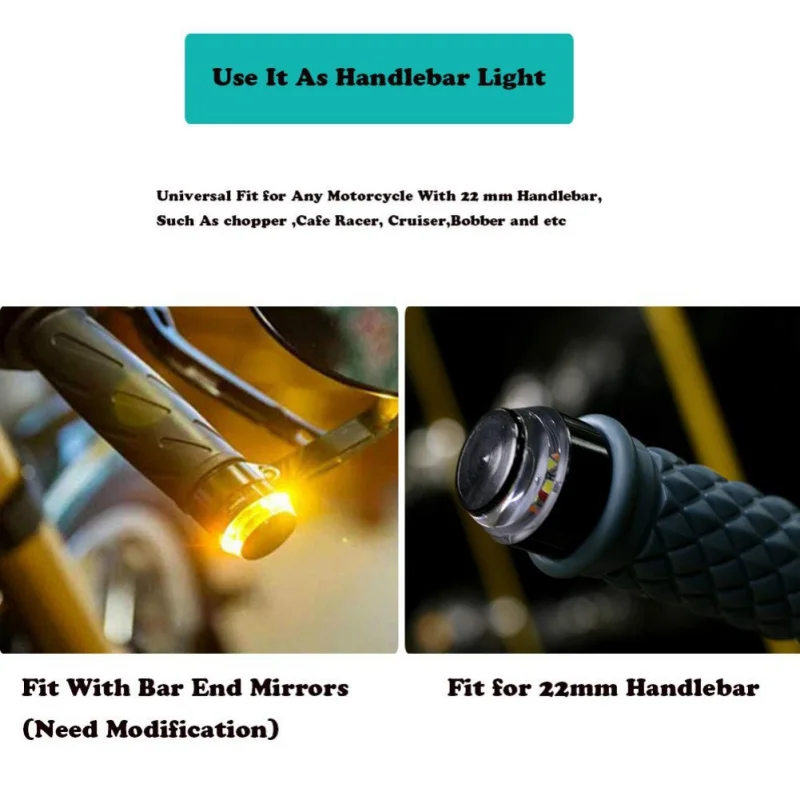 2x LED Motorcycle Handlebar End Turn Signal Light Yellow Universal 33mm Indicator Flasher Handlebar Blinker Side Marker Lamp