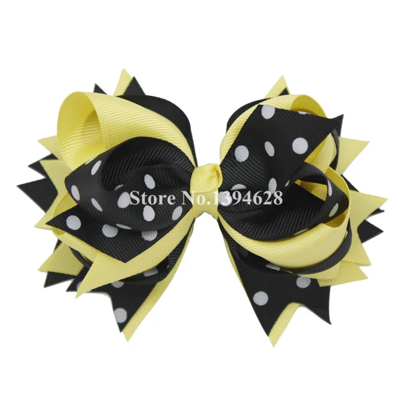 5inches Fall Hair Bows Kids Girl Hair Clip Black Yellow Polka Dot