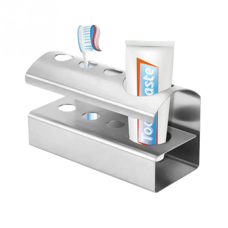 

Stainless Steel Toothbrush Holder 4 Position Stand Toothpaste Bathroom Organizer Tool Accessory