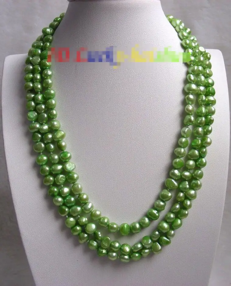 

Hot sale new Style >>>>>Genuine 16" baroque 3row light green freshwater pearls necklace j7337