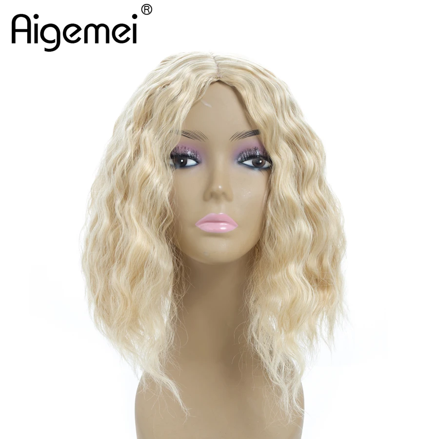 

Aigemei Middle Parting Short Natural Wave Wig Soft Non LSynthetic Wigs Fiber Bobo Wig For Women 12'' 613# 2# 1B#