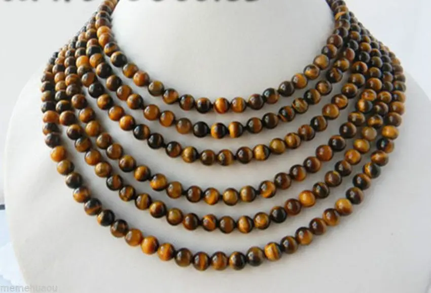 

FREE SHIPPING>>>@@ Hot sale S>>>>>Beautiful 100"long 8mm round nature tiger's-eye necklace AAA