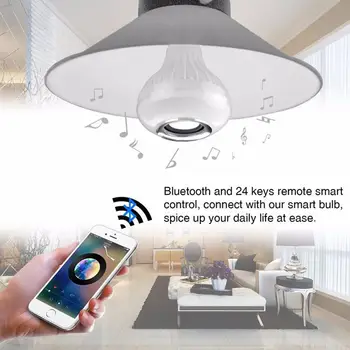 

E27 RGB Wireless Bluetooth Speaker Bulb 110-220V LED Smart Music Light Player Dimmable Audio 24 Keys Remote Controller
