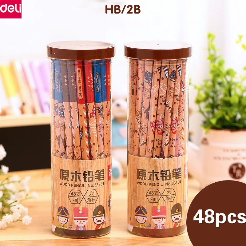 

Deli 48pcs Wooden HB/2B Pencils Non-toxic Standard Pencil Creative Cartoon Korean Stationery for Children Kids Students