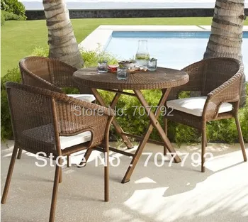 

All-Weather Wicker Honey Folding Round Fixed Table&Set