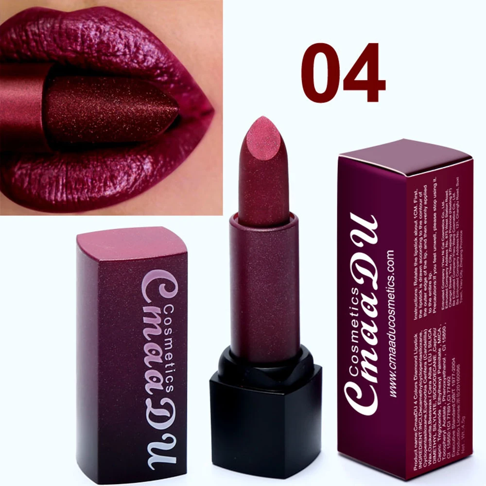 

Shiny Lip Makeup Pearlescent lipstick Durable waterproof Lip Stick Moisturizing Diamond Lipstick Metal Dark Red Purple Lipstick