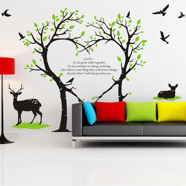 

Free Shipping Wholesale and Retail Tree and birds deer Large Wall Stickers Wall Decals Wall Covering Wall Paper Home Decor