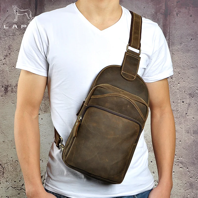 

DWOY Men Messenger Bags Genuine Leather Men's Bags Chest Pack Sling Chest Leather Shoulder Bags Brown Crossbody Bags for Men