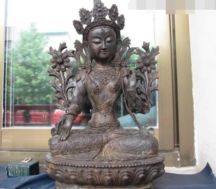 

bi003376 19 INCH Tibet Old Bronze Carved White Tara Kwan-yin Bodhisattva Buddha statue