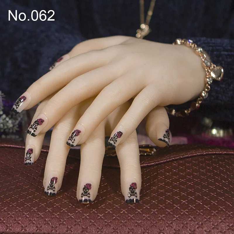 JQ 24 шт./компл. квадратный накладные ногти из акрила с цветочным дизайном искусственный Французский Поддельные накладные ногти полное покрытие нормальных размеров ноготь невесты советы - Цвет: 062