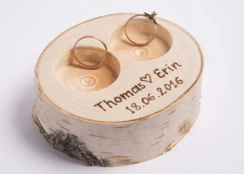BEST QUALITY  Wedding Wood Bride Groom Name Date Custom Ring Box Marriage Proposal Ring Holder Ring Pillow for Lo