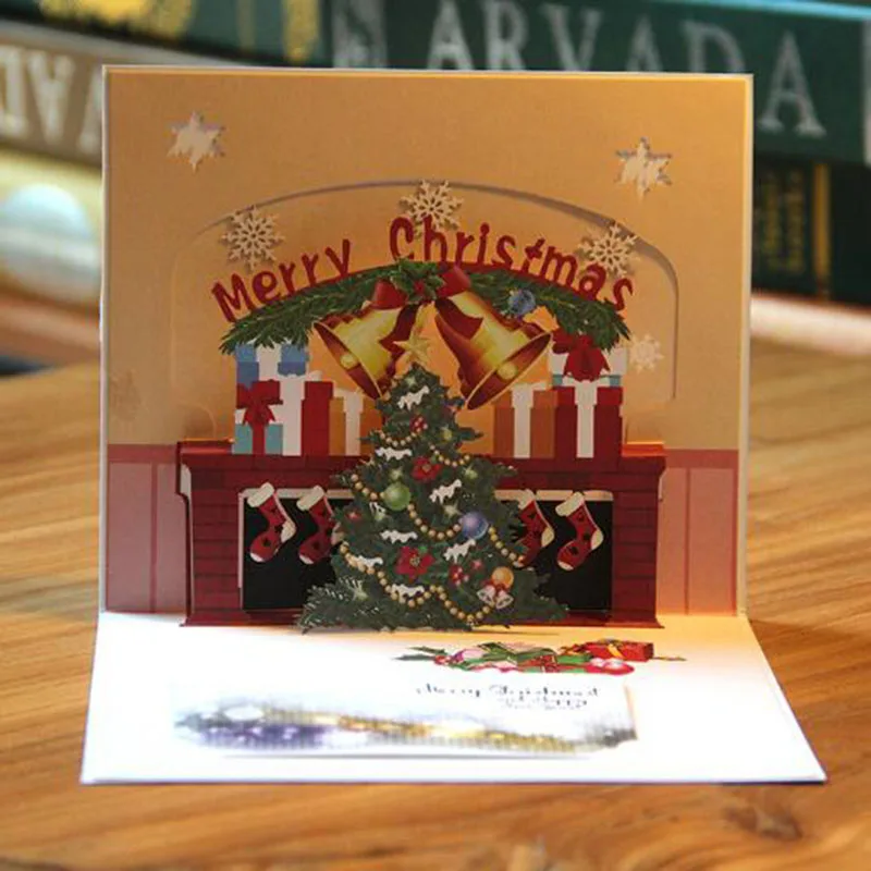 Merry Christmas Tree 3D Stereo Greeting Card Paper Carving Creative Blessing Small Handmade Envelope Gift | Канцтовары для офиса и