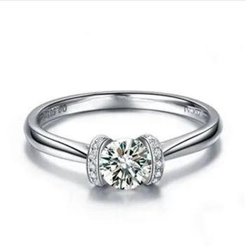 

Promise Fine 1CT Elegant Solid 585 White Gold Never Fade Quality Synthetic Carbon Ring for Women Engagement Romantic Jewelry
