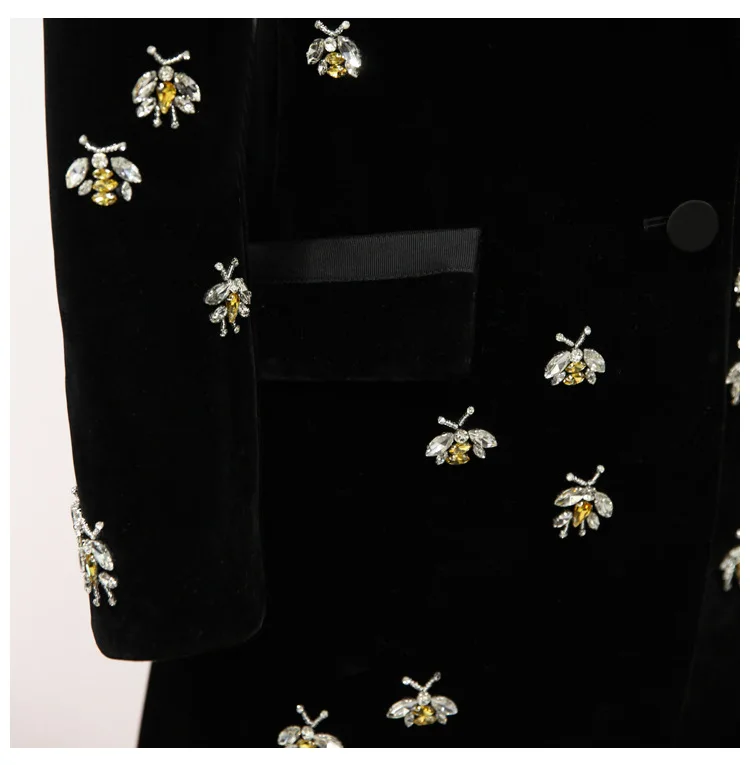 S-3XL высокое качество Новая мода высокого класса бархатная ткань сложная Алмазная бисерная пчела с длинными рукавами женская куртка