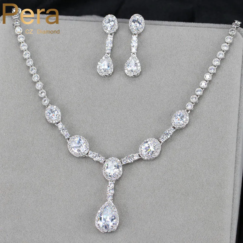 

Pera High Quality Silver Color Elegant Round Cubic Zircon Crystal Women Engagement Party Accessories Jewelry Set For Female J142