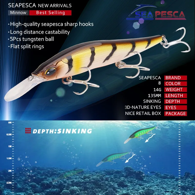 SEAPESCA Новинка JERKBAIT качественная рыболовная приманка 135 мм 14 г погружающаяся