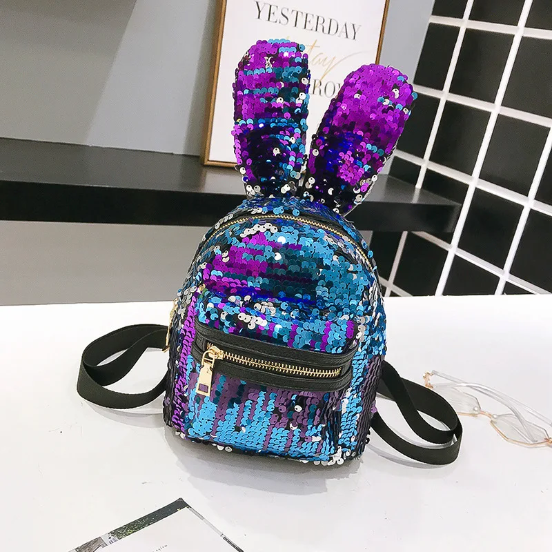 Детская Начальная школа детский сад рюкзак яркие блестки уши кролика рюкзак женский принцесса милый снек плюшевый рюкзак