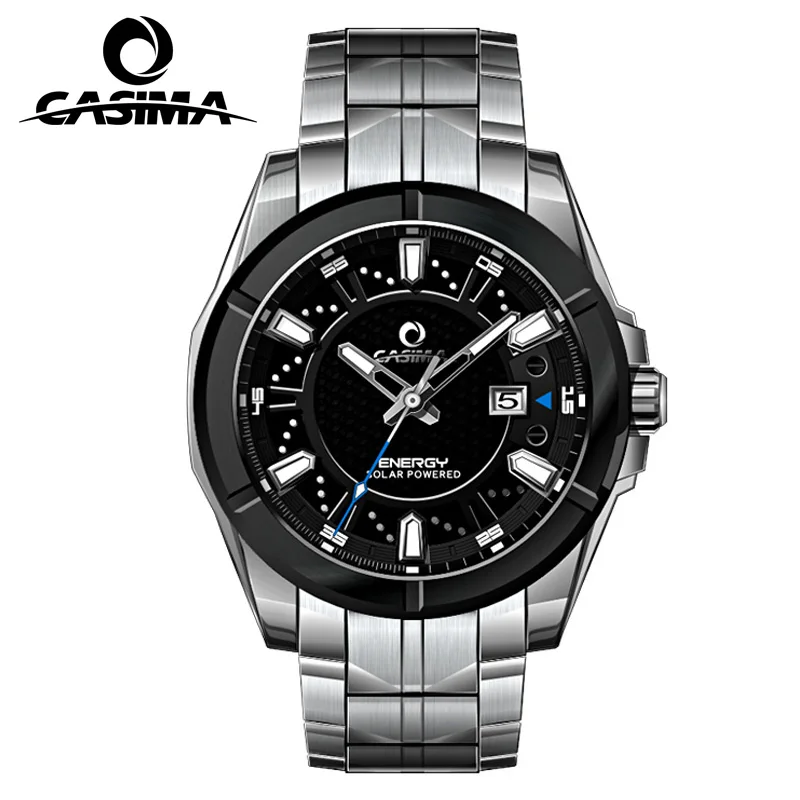 Casima LUXURY Men Business Top Brand Silver Steel Quartz-Watch Chronograph Luminous Date Clock Men's Fashion Casual Wristwatch