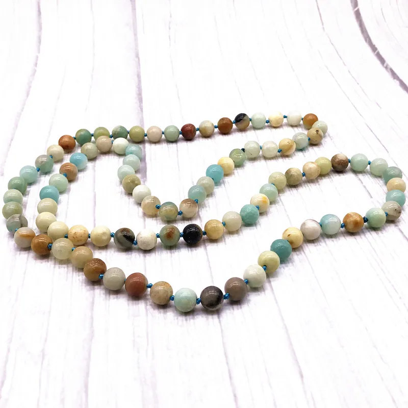 

90 cm Long Necklace 8 mm Nature Amazonite Stone Bead Women Girl Necklaces Gift Girls Jewelry